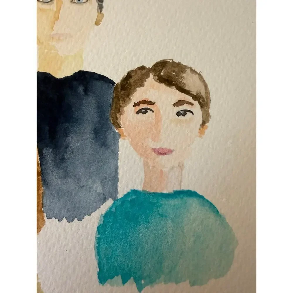 Hand painted watercolor original painting man, woman, child